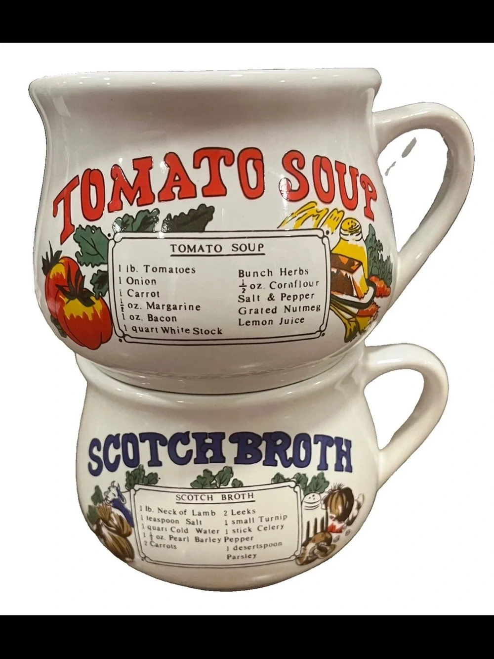 Vintage Recipe Soup Mugs Set of 2 – Tomato Soup & Scotch Broth – Retro Kitchen